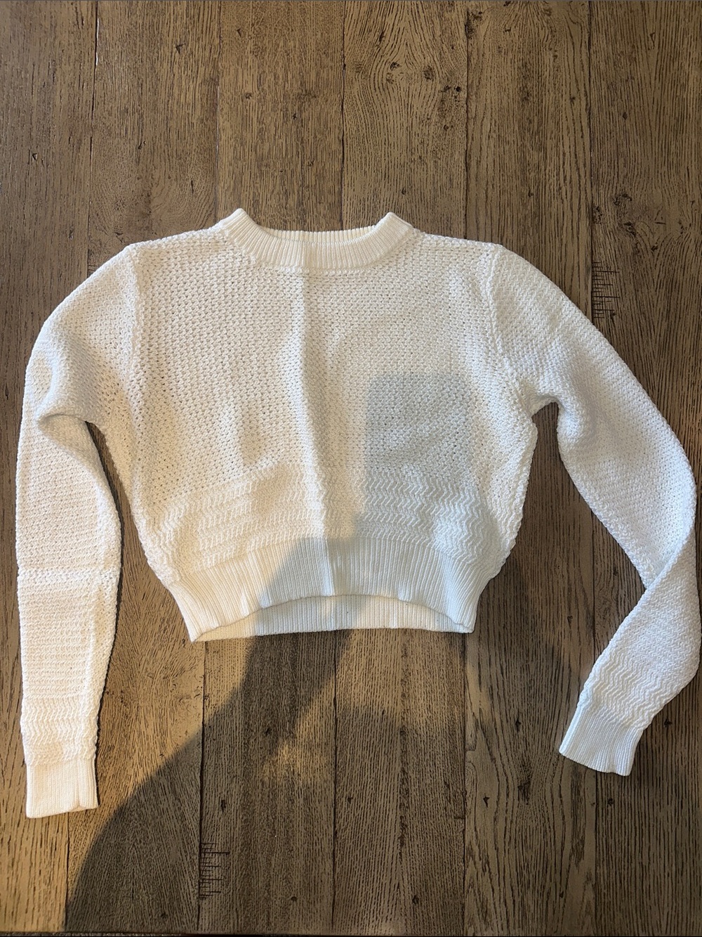 Club Monaco White Textured Cropped Crewneck Sweater